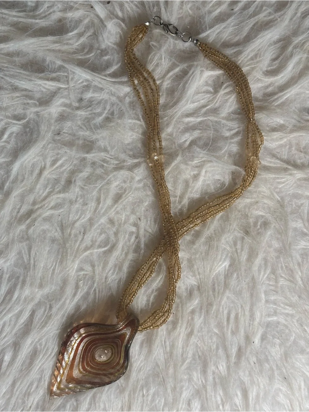 Venetian Murano-Style Art Glass Leaf Beaded Pendant Statement Necklace Handblown - Picture 2 of 5